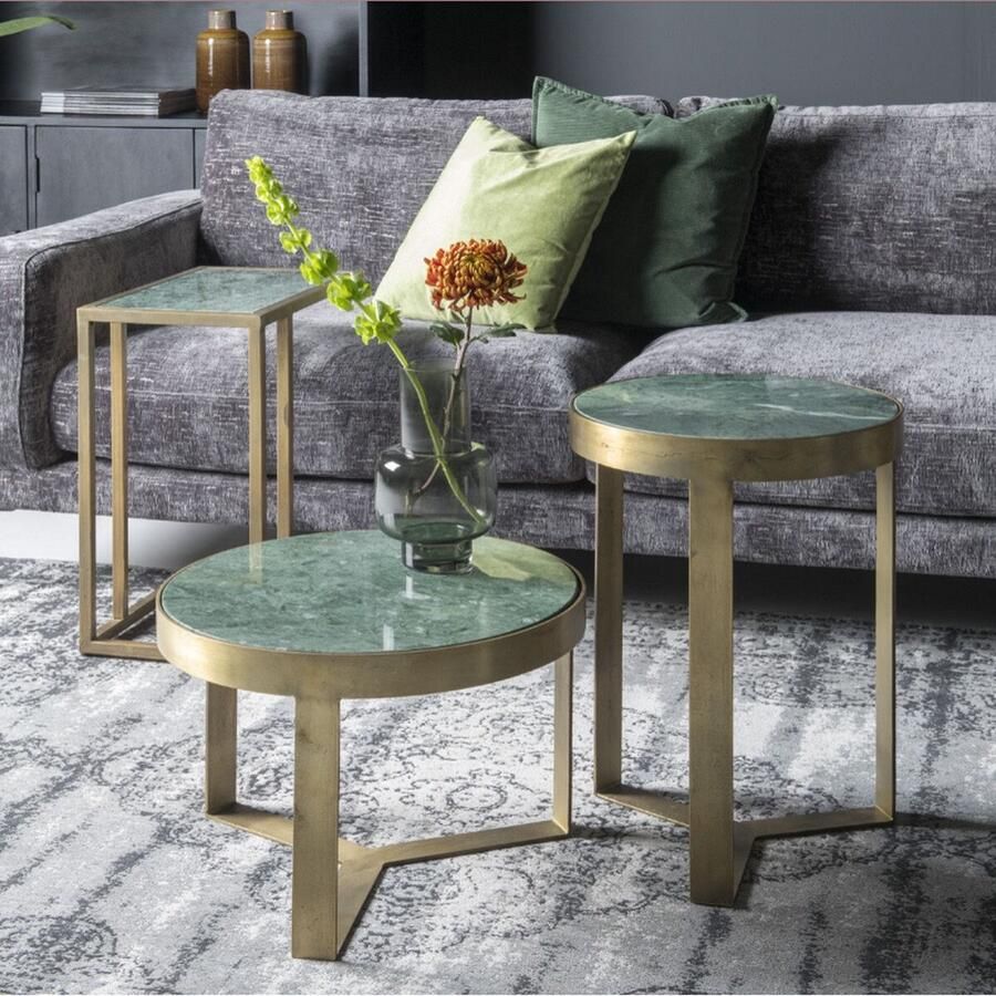 Livingfurn Salontafel Glennis Groen Goud 40x40x55cm Marmer