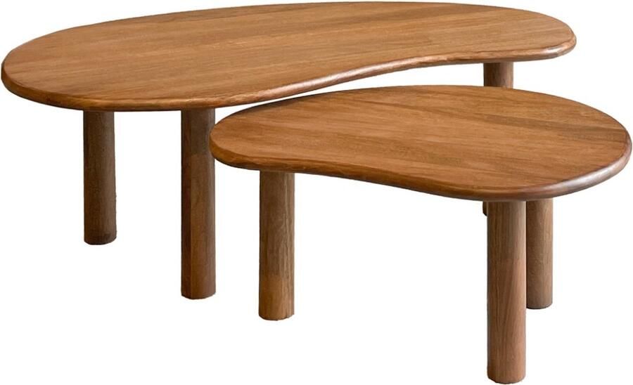 Livingfurn Organische Salontafel Nubi Mangohout Set van 2 stuks naturel