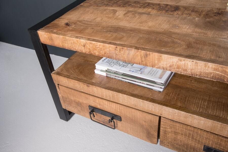 Livingfurn Industrieel TV-meubel Strong Mangohout en staal 150cm Bruin - Foto 2