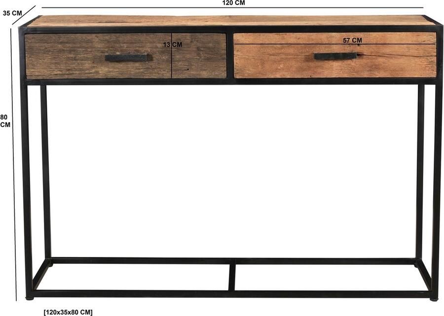 Livingfurn Sidetable Dakota Riverwood en staal 120cm met 2 laden Bruin - Foto 2