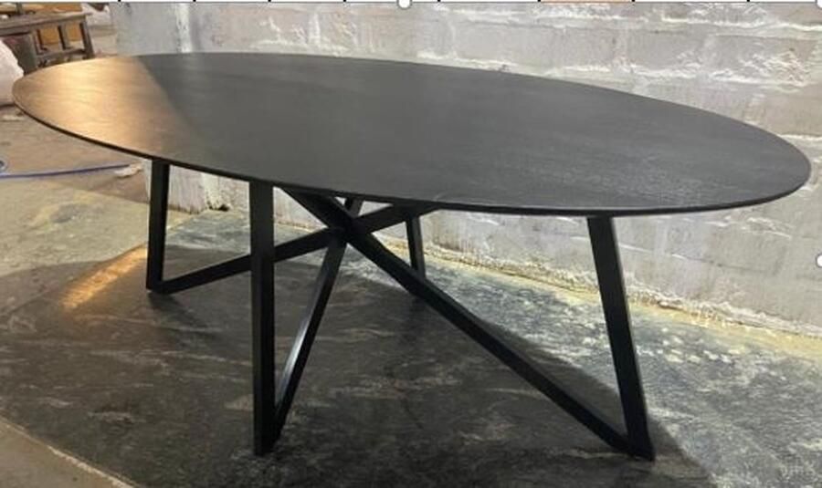 Livingfurn Ovale Eettafel Oslo Mangohout en staal Zwart 200 x 100cm Ovaal - Foto 2