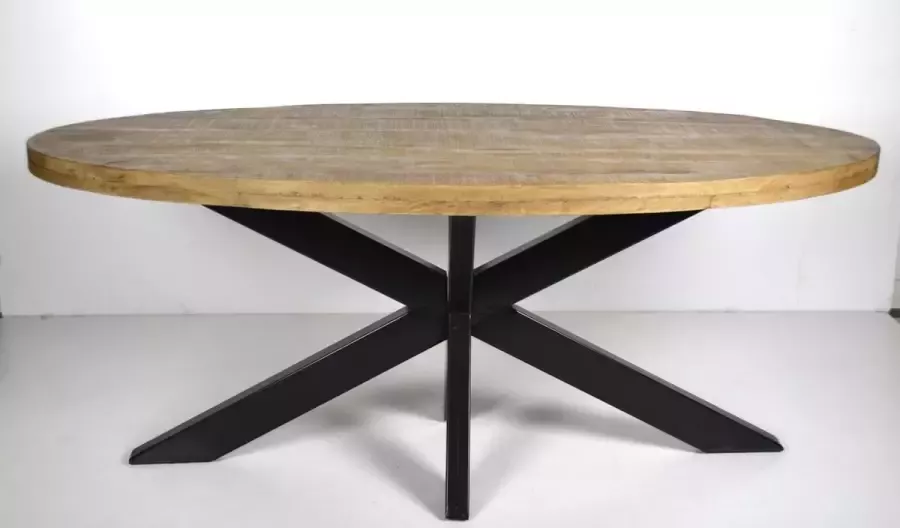 Livingfurn Moderne Eetkamertafel Oval Spider Tafelpoot van Mango Hout en Gecoat Staal 240 cm Bruin - Foto 2