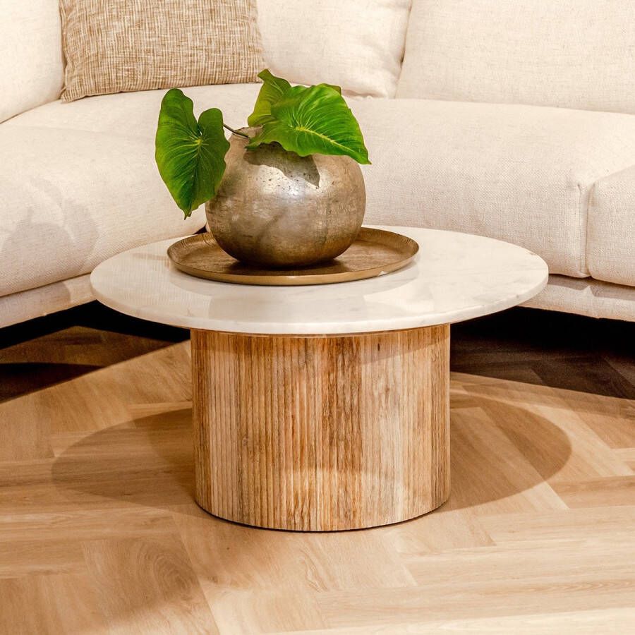 Livingfurn Salontafel Brix Nova Rond Wit Marmer Mangohout