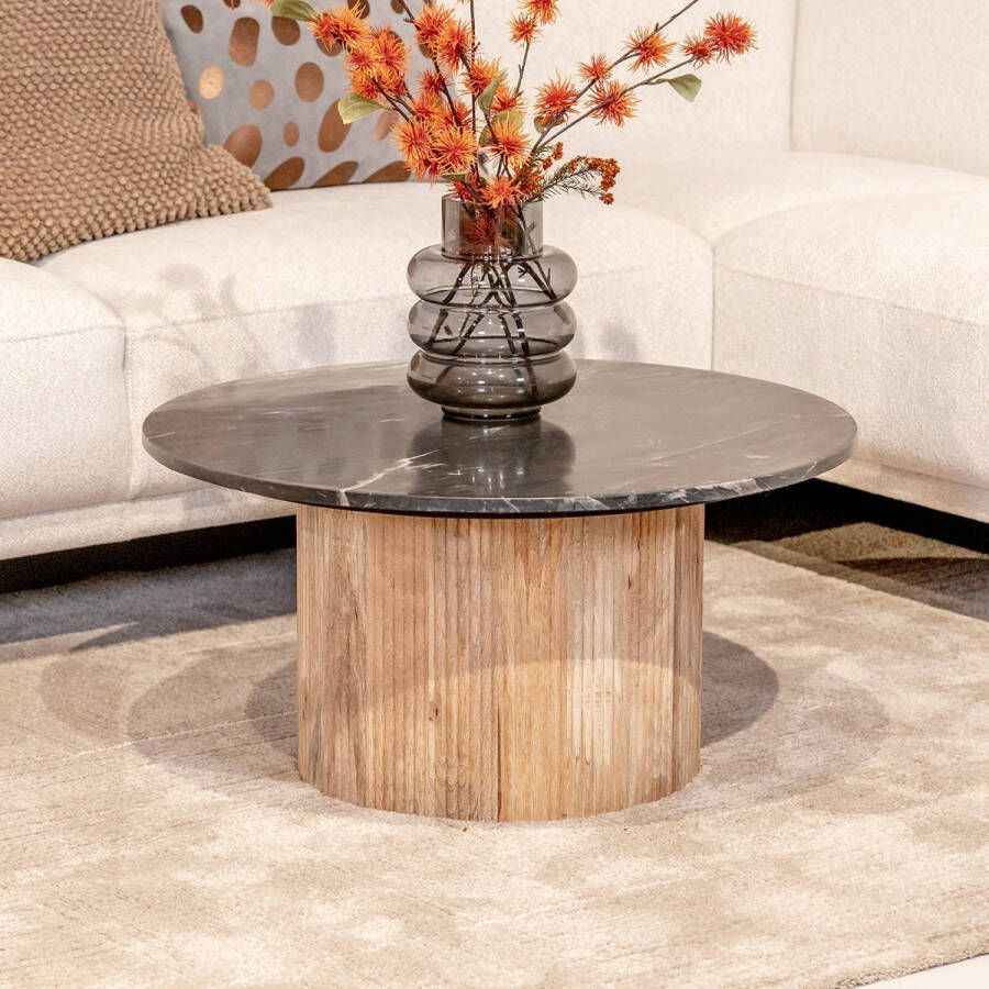 Livingfurn Salontafel Brix Nova Rond Zwart Marmer Mangohout