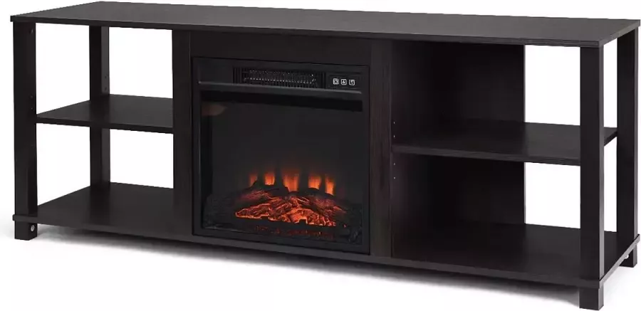 Livingsigns 2-laags tv-haardstandaard hout Multifunctioneel entertainmentmediaconsolecentrum voor tv tot 65 meubelen voor thuisgebruik Televisiestandaard met open planken voor elektrische open haard van 45 5 cm x 43 cm (niet inbegrepen)