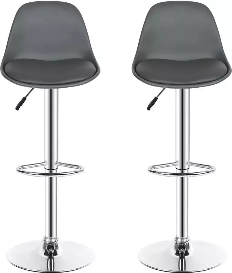 Livingsigns 2 x Barkruk van PU-leer Barkrukken 360° draaibare stoel en in hoogte verstelbare Scandinavische hoge keukenstoel met voetsteun rugleuning Hoogte: 28 cm (2 grijs)