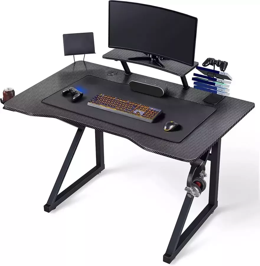 Livingsigns computertafel ergonomische gamingtafel pc-tafel K-vormig bureau met bekerhouder koptelefoonhouder en muismat 110 x 70 cm