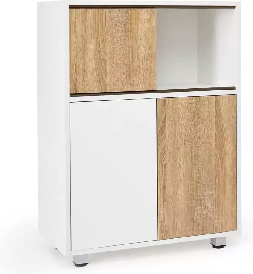 dressoir vrijstaande ladekast met schuifdeuren voor presentatie en opslag in de woonkamer hal keuken 60 x 30 x 83 cm wit en hout