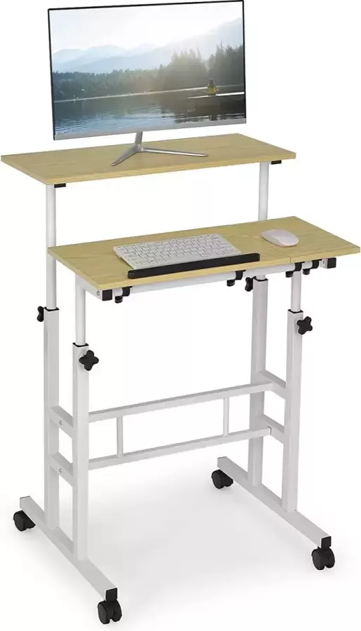 In hoogte verstelbaar computerwerkstation kantelbaar oppervlak muismat Ergonomisch Staande Bureau voor Thuis & Kantoor Ruimtebesparend Ontwerp (Natuurlijk)