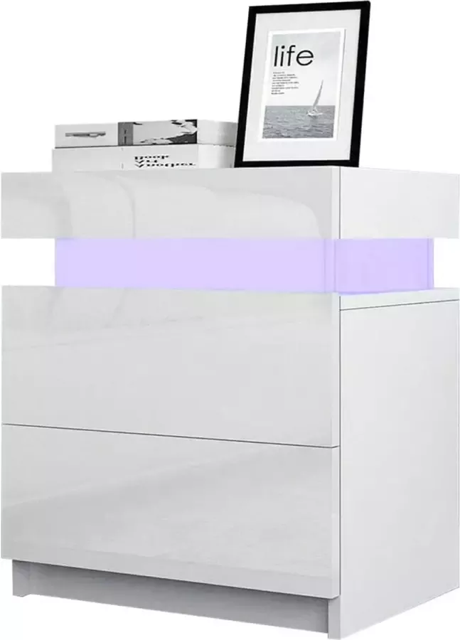Livingsigns nachtkastje wit met led-verlichting 2 lades en hoogglans ladekast nachtkastje tafeltje voor slaapkamer woonkamer