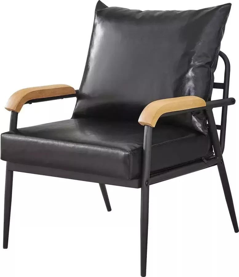 Livingsigns retro moderne enkele sofa fauteuil met metalen frame en PU lederen kussen accent stoel voor woonkamer slaapkamer lounge (zwart)