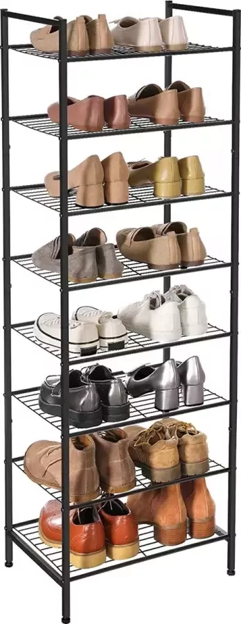 Livingsigns schoenenrek met 8 niveaus smal voor 16-24 paar schoenen ruimtebesparend veel opbergruimte metalen rek 44 6 x 30 5 x 128 5 cm zwart LMR028B01