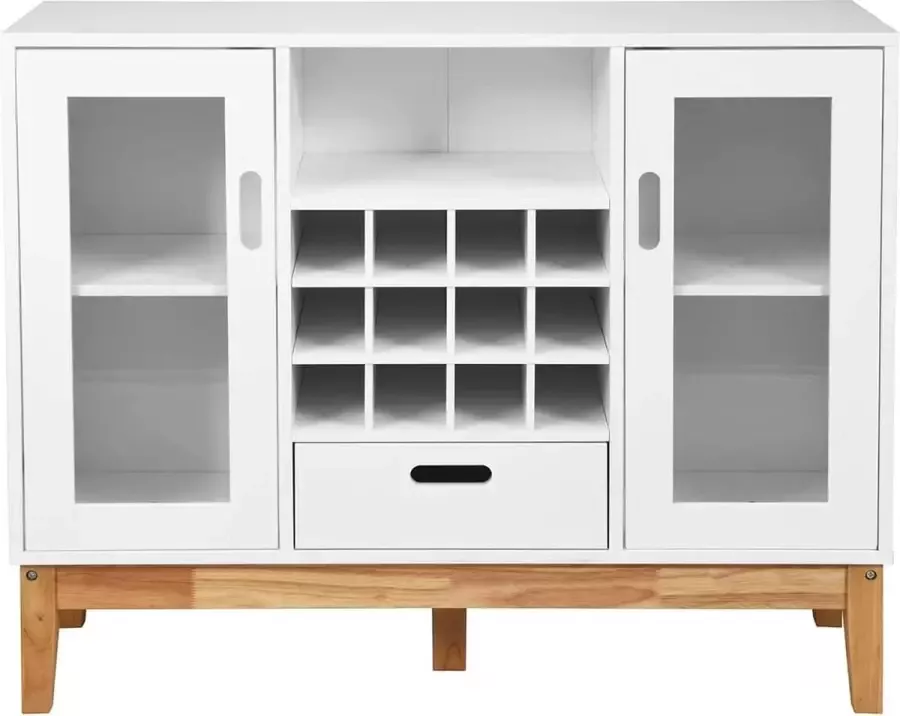 Livingsigns wijnkast dressoir houten wijnrek console dressoir met 12 flessen wijnrek 2-zijdige transparante deur kast lade moderne eetkamer opbergkast keuken eetkamer meubels wit