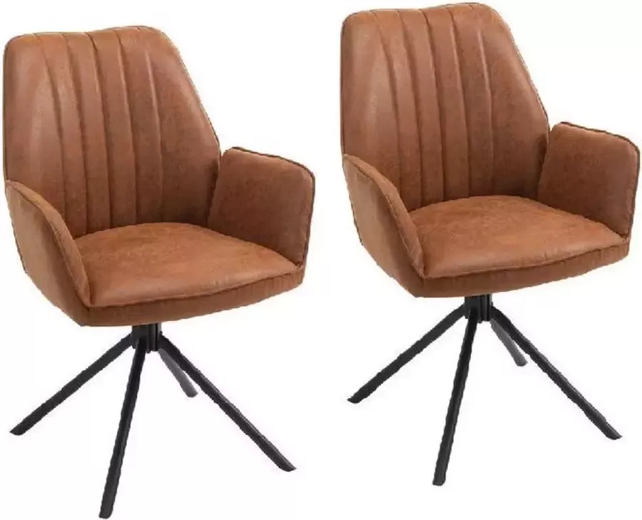 !!!!!!! Livinn Zevenaar -2 stuks Eetkamerstoel Sting (draaibaar) Eco-leer Cinnamon Cognac Zwart onderstel normale prijs 199 00 - Foto 2