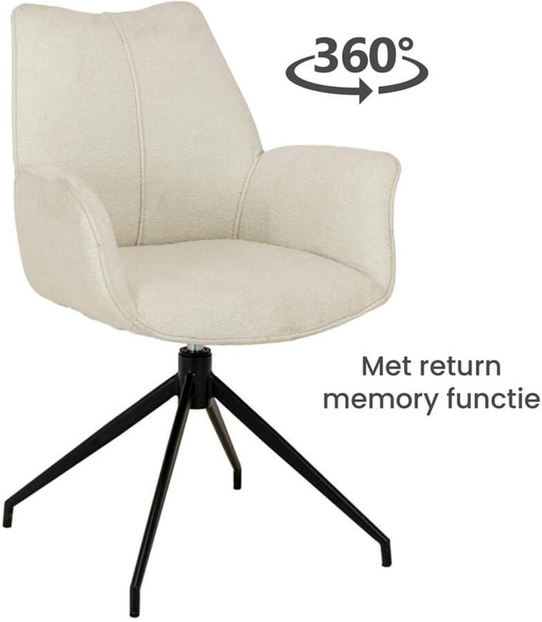 Livinn zevenaar Olbia Draaibare Eetkamerstoel – Stof Alpine 01 Naturel (Beige) – 360° draaibaar – Comfort met armleuning