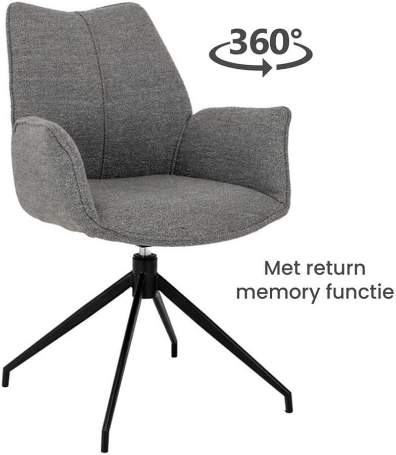 Livinn zevenaar Olbia Draaibare Eetkamerstoel – Stof Alpine 149 Steel (Grijs) – 360° draaibaar – Comfort met armleuning