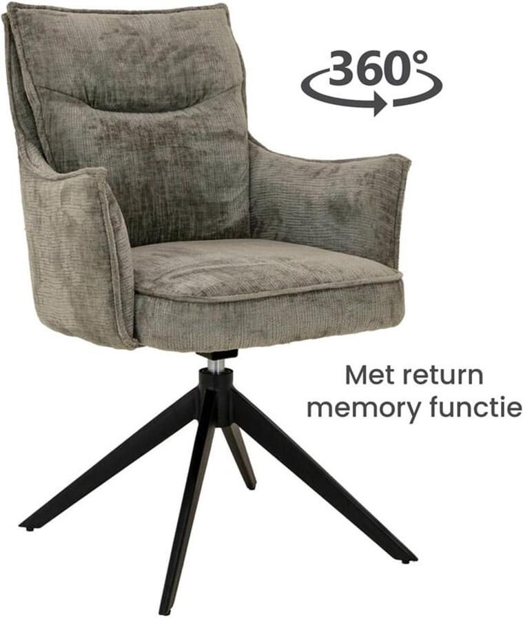 Livinn zevenaar Savona Draaibare Eetkamerstoel – Stof Touch Grey (Grijs) – 360° draaibaar – Met armleuningen – Elegant & Comfortabel