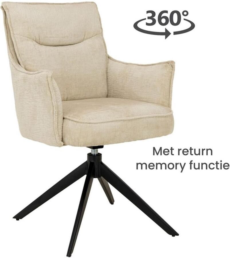 Livinn zevenaar Savona Draaibare Eetkamerstoel – Stof Touch Ivory (Wit Beige) – 360° draaibaar – Met armleuningen – Elegant & Comfortabel