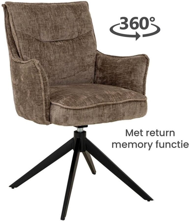 Livinn zevenaar Savona Draaibare Eetkamerstoel – Stof Touch Taupe (Bruin) – 360° draaibaar – Met armleuningen – Elegant & Comfortabel