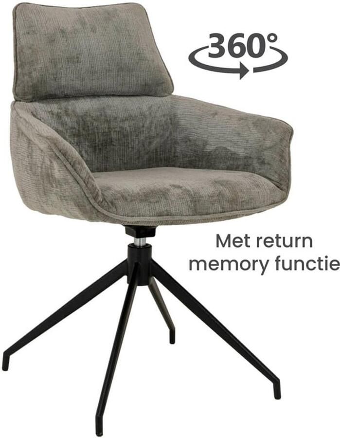 Livinn zevenaar Trente Draaibare Eetkamerstoel – Stof Touch Grey (Grijs) – 360° draaibaar – Met armleuningen – Modern & Comfortabel