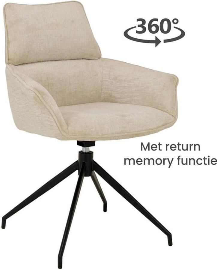 Livinn zevenaar Trente Draaibare Eetkamerstoel – Stof Touch Ivory (Wit Beige) – 360° draaibaar – Met armleuningen – Modern & Comfortabel