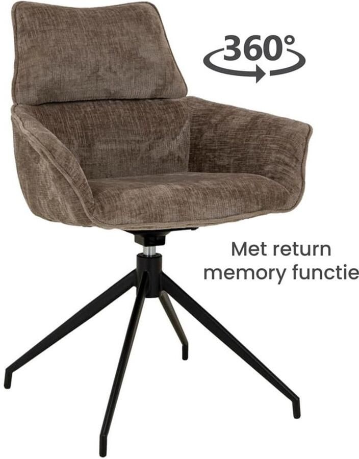 Livinn zevenaar Trente Draaibare Eetkamerstoel – Stof Touch Taupe (Bruin) – 360° draaibaar – Met armleuningen – Modern & Comfortabel