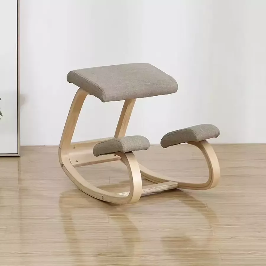 Livista Ergonomische kniestoel Naturel Hout Beige Linnen Ergonomische Bureaustoel Stoel Max. 130 kg