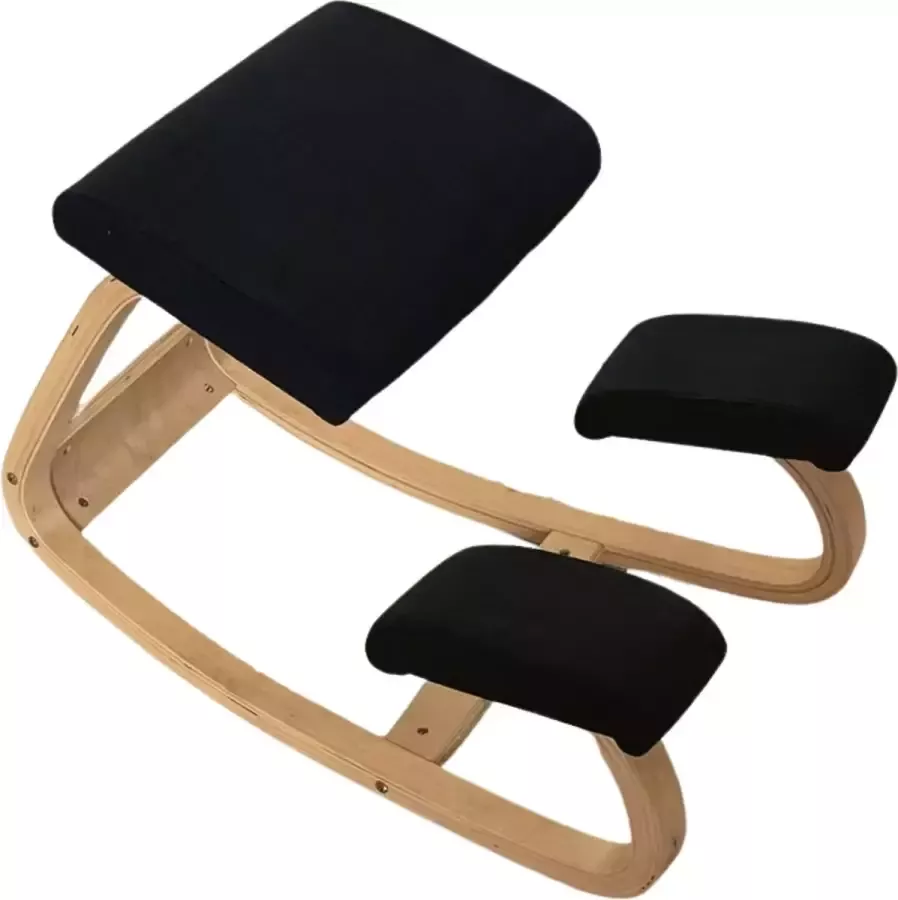 Livista Ergonomische kniestoel Naturel Hout Zwart Linnen Ergonomische Bureaustoel Stoel Max. 130 kg