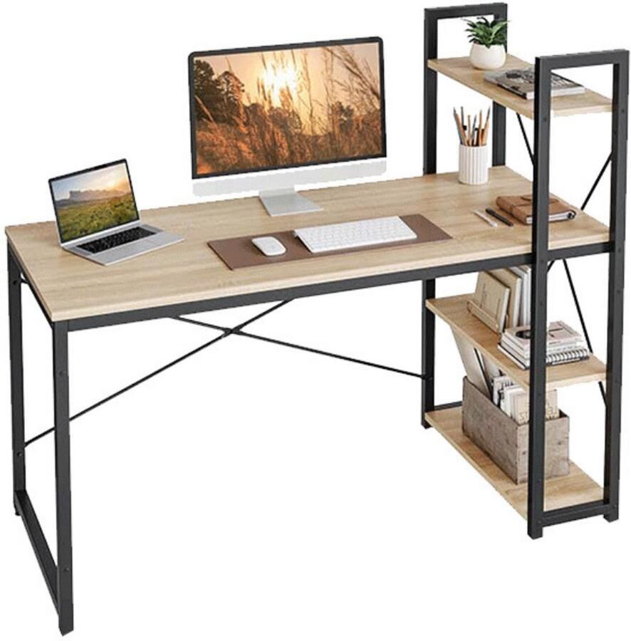 Livista Bureau – 120x60x70 cm – Computertafel met Opbergplank – Metaal & Hout – Industrieel Design – Ideaal voor Werkruimte – Hoogwaardige Kwaliteit – Houtkleur