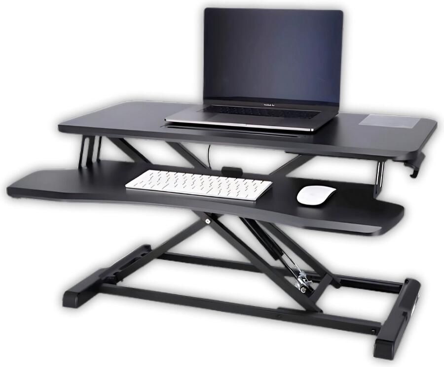Livista Sit-Stand Desk Gas-Spring Laptoptafel Zit Sta Bureau Computertafel Zit Sta Verhoger Bureautafel Groot Scherm en Toetsenbord Blad Ruimte voor 2 Schermen Nieuw Model