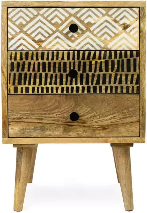 Liviza Nachtkastje 3-lades Inat Mangohout Rechthoek Zwart 60 cm 40 cm 40 cm - Foto 2