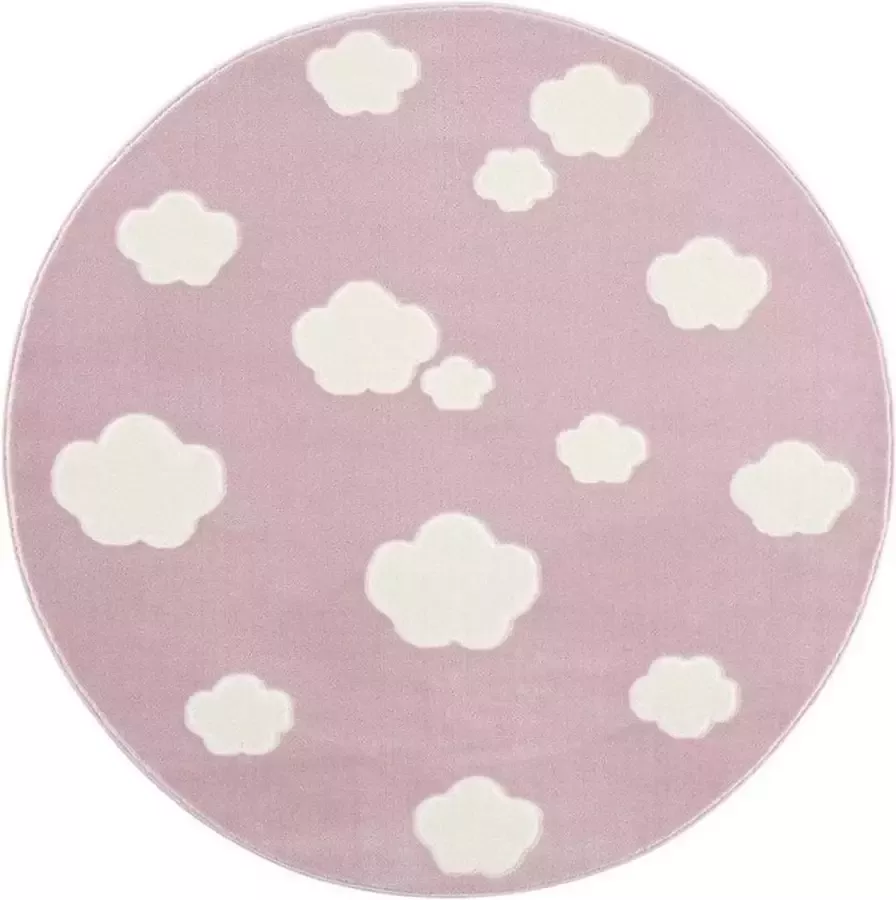 Livone Tapijt Ø 133 cm Happy Rugs Sky Cloud Roze Wit