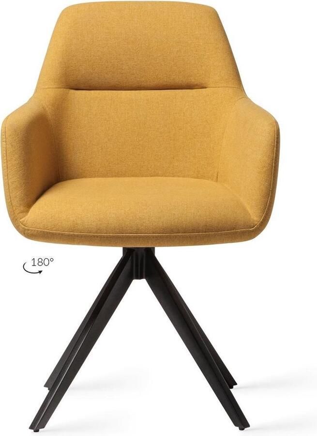 Liv's Kinko Eetkamerstoel Dijon Turn Mosterdgele stoel met draaibaar donker onderstel