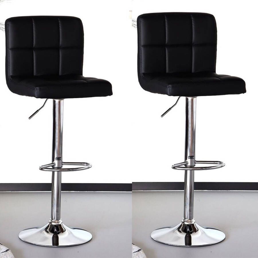 Lizzely Garden & Living SET DEAL: 2 stuks Barkruk Anel met rugleuning: zwart leder barstoel - Foto 2