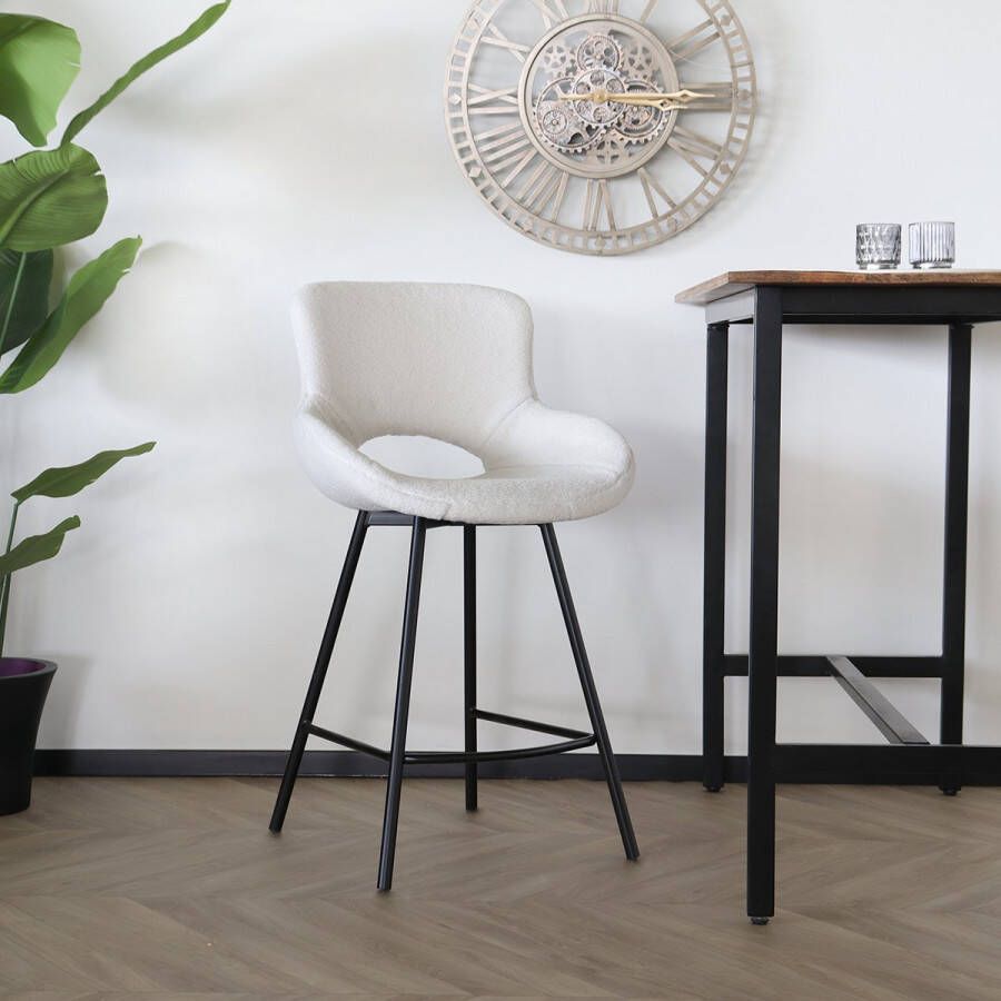 Lizzely Garden & Living Barkruk industrieel Maike wit teddy barstoel - Foto 2