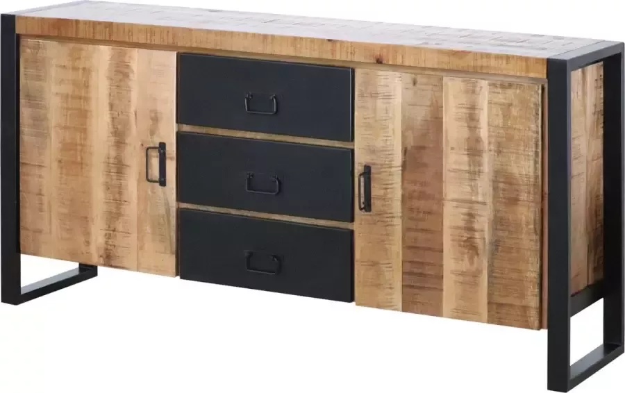 Lizzely Garden & Living Dressoir mangohout Jack bruin zwart ladekast industrieel 160x80cm duurzaam mango kast - Foto 3