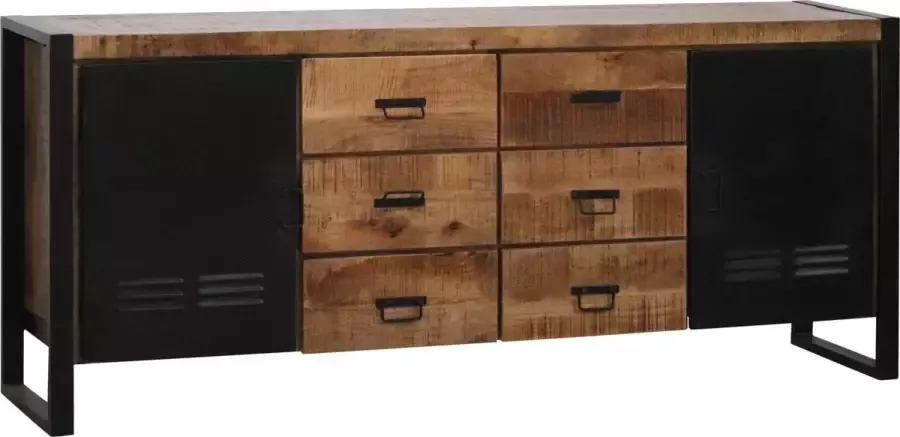 Lizzely Garden & Living Dressoir mangohout Jazzy bruin zwart ladekast industrieel 200x85cm duurzaam mango kast - Foto 2