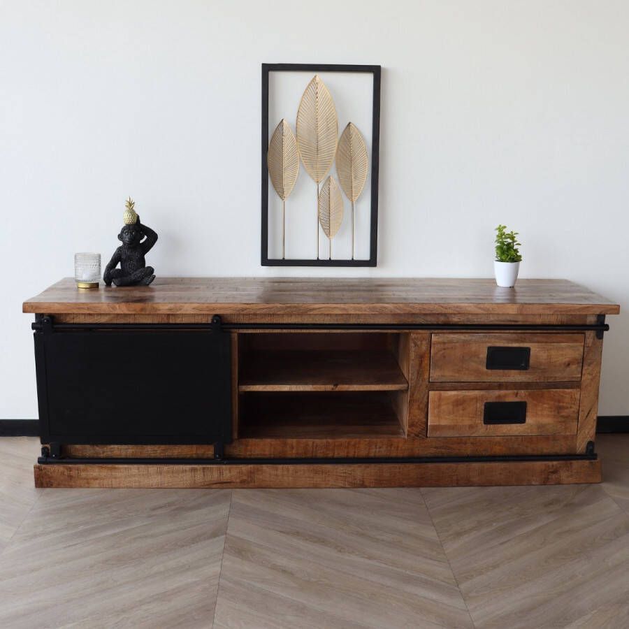 Lizzely Garden & Living Dressoir mangohout Jones bruin zwart ladekast industrieel 155cm duurzaam mango kast