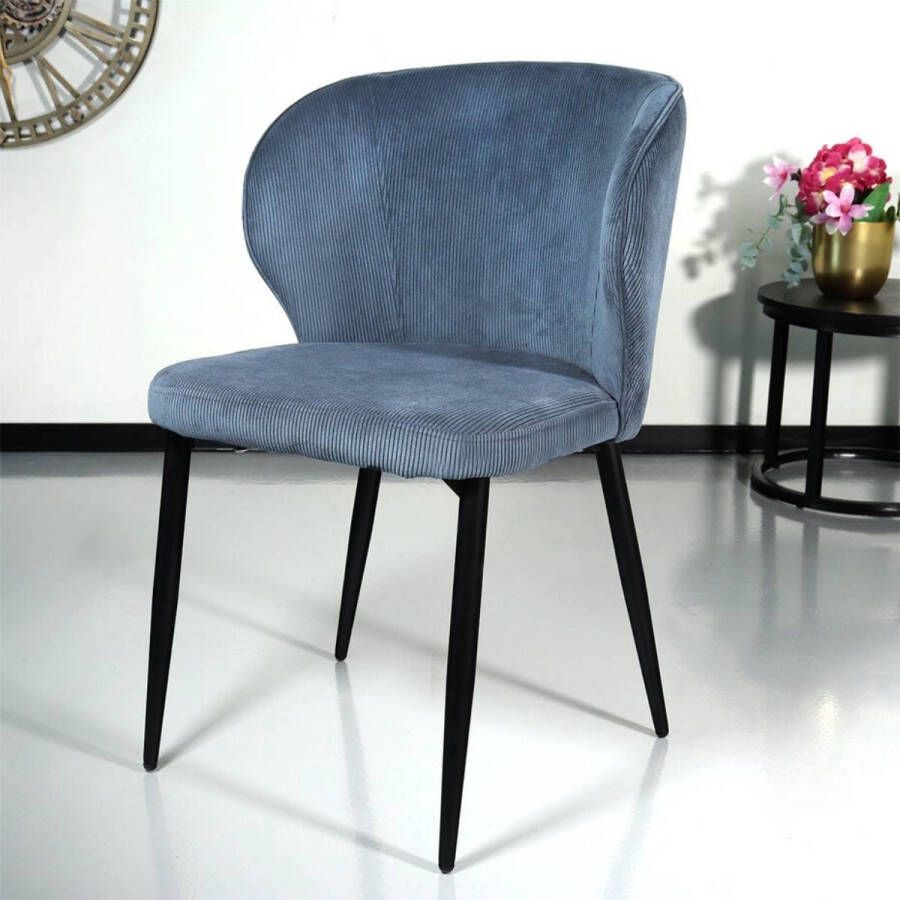 Lizzely Garden & Living Eetkamerstoel Coco donkerblauw ribstof eetstoel