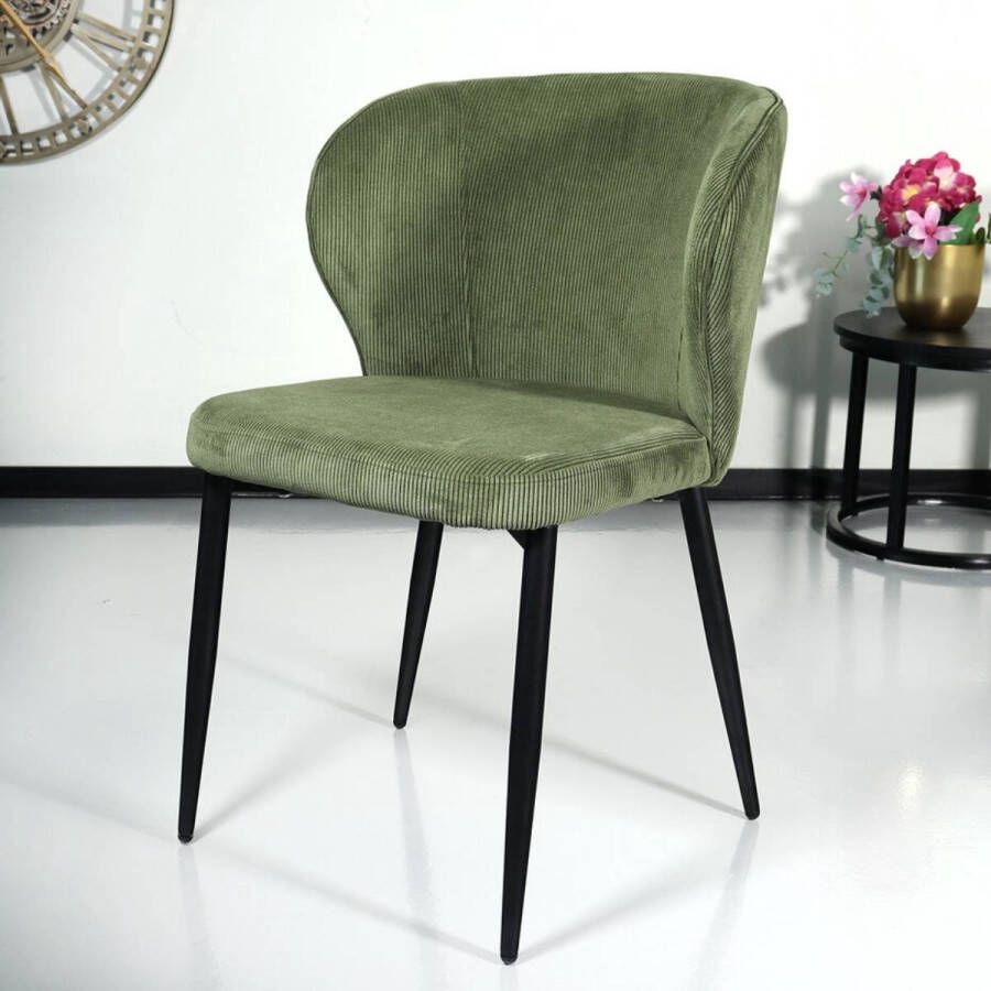 Lizzely Garden & Living Eetkamerstoel Coco donkergroen ribstof eetstoel