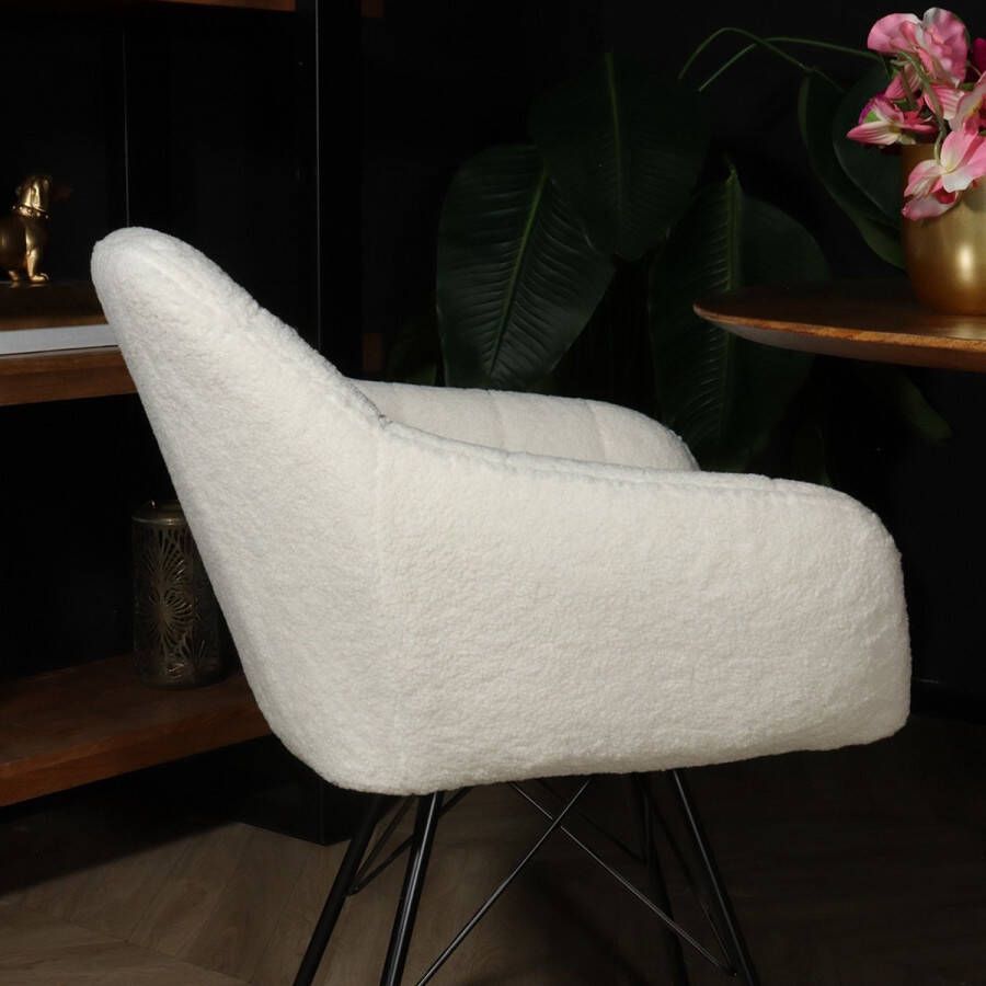 Lizzely Garden & Living Eetkamerstoel met armleuning Lola wit teddy eetstoel