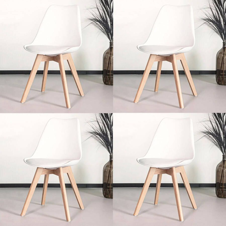Lizzely Garden & Living SET DEAL: 4 stuks Eetkamerstoel wit met zitvulling kuipstoel
