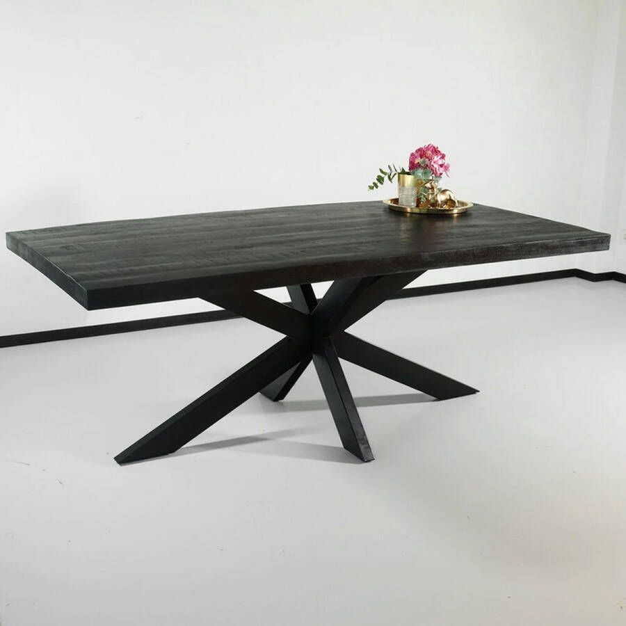 Lizzely Garden & Living Eettafel langwerpig mangohout 200cm zwart John langwerpige tafel duurzaam mango eetkamertafel