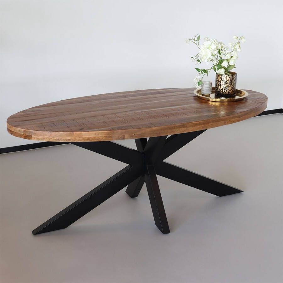 Lizzely Garden & Living Eettafel ovaal mangohout 180 Glen bruin ovale industriële tafel duurzaam mango eetkamertafel - Foto 2