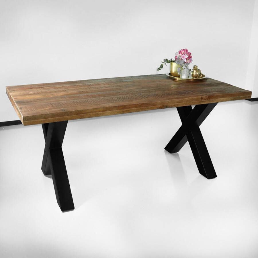 Lizzely Garden & Living Eettafel rechthoekig mangohout Xavier 180cm duurzaam tafel met X-poot mango eetkamertafel rechthoek hout