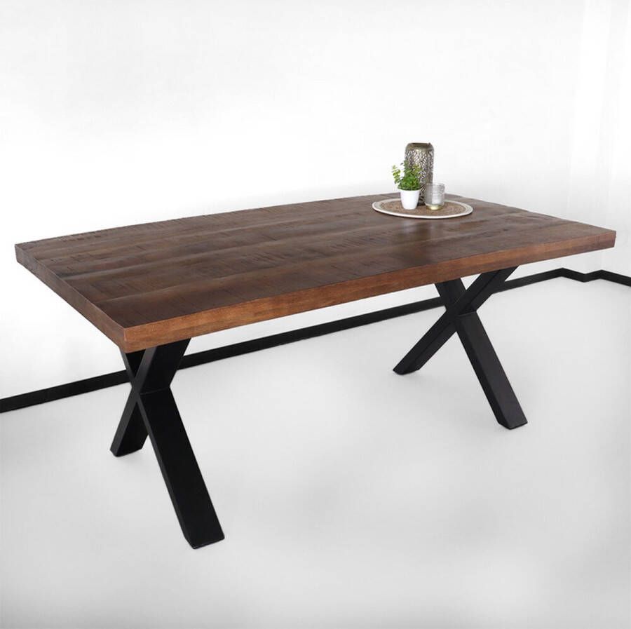 Lizzely Garden & Living Eettafel rechthoek mangohout Xavier 200cm duurzaam tafel met X-poot mango rechthoek eetkamertafel hout