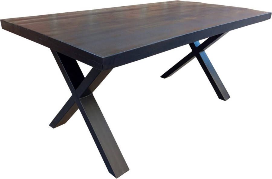 Lizzely Garden & Living Eettafel rechthoekig mangohout Xavier zwart 160cm duurzaam tafel met X-poot mango eetkamertafel hout - Foto 3