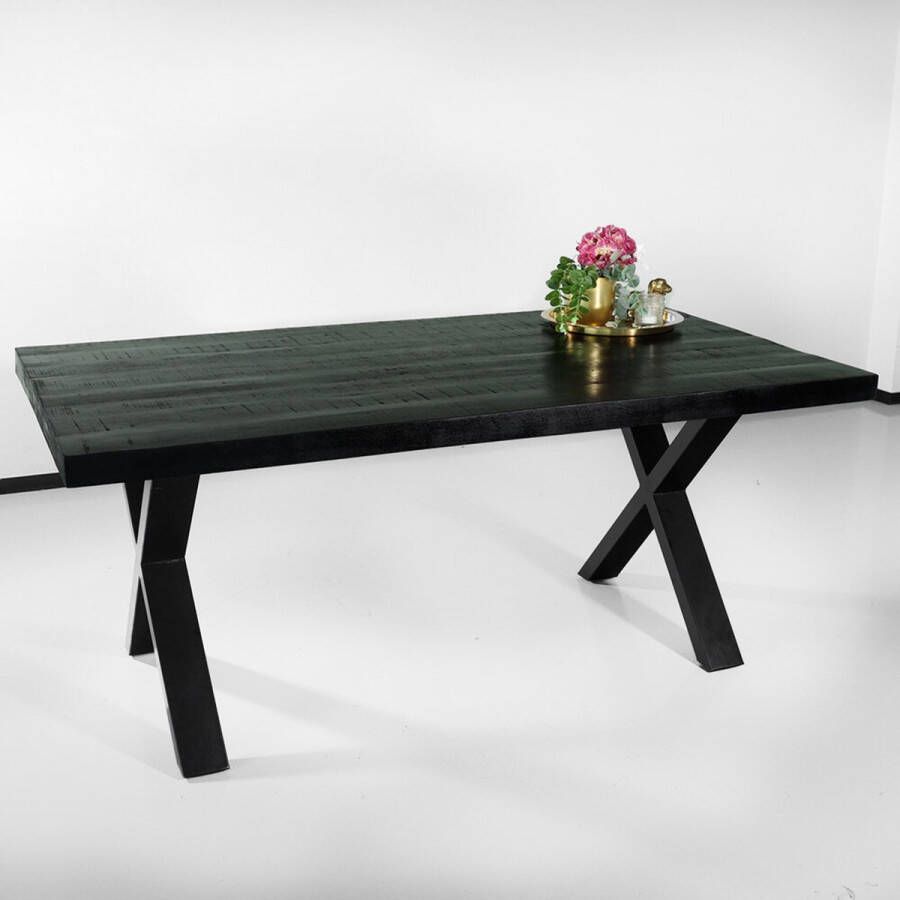 Lizzely Garden & Living Eettafel rechthoekig mangohout Xavier zwart 180cm duurzaam tafel met X-poot mango eetkamertafel hout