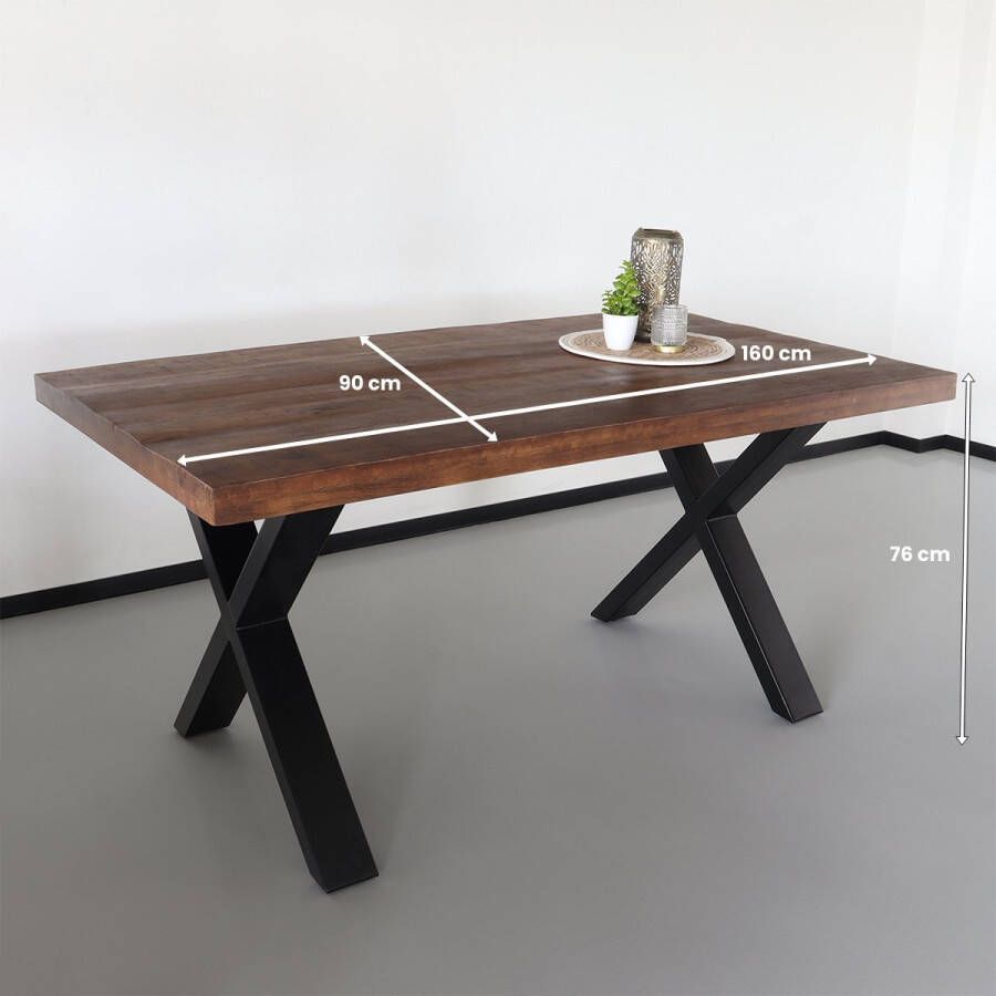 Lizzely Garden & Living Eettafel rechthoek mangohout Xavier 160cm duurzaam tafel met X-poot mango eetkamertafel rechthoekig hout