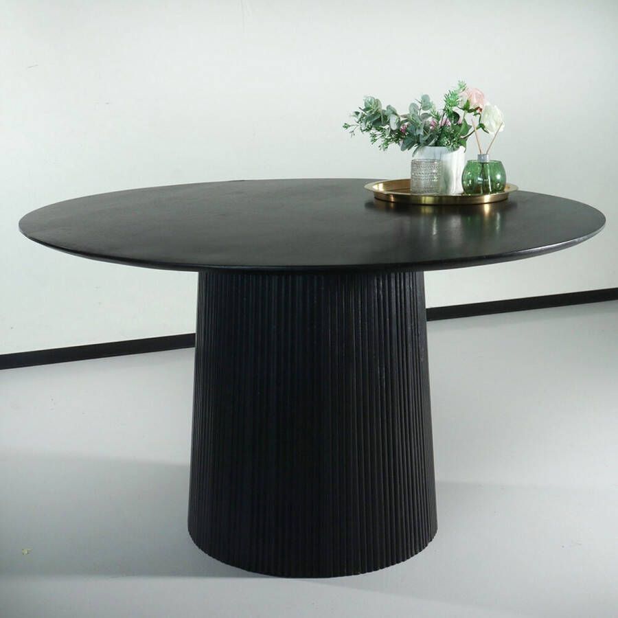 Lizzely Garden & Living Eettafel rond mangohout 130cm Millie zwart ronde design tafel duurzaam mango eetkamertafel - Foto 1